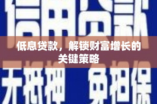 昌乐低息贷款，解锁财富增长的关键策略